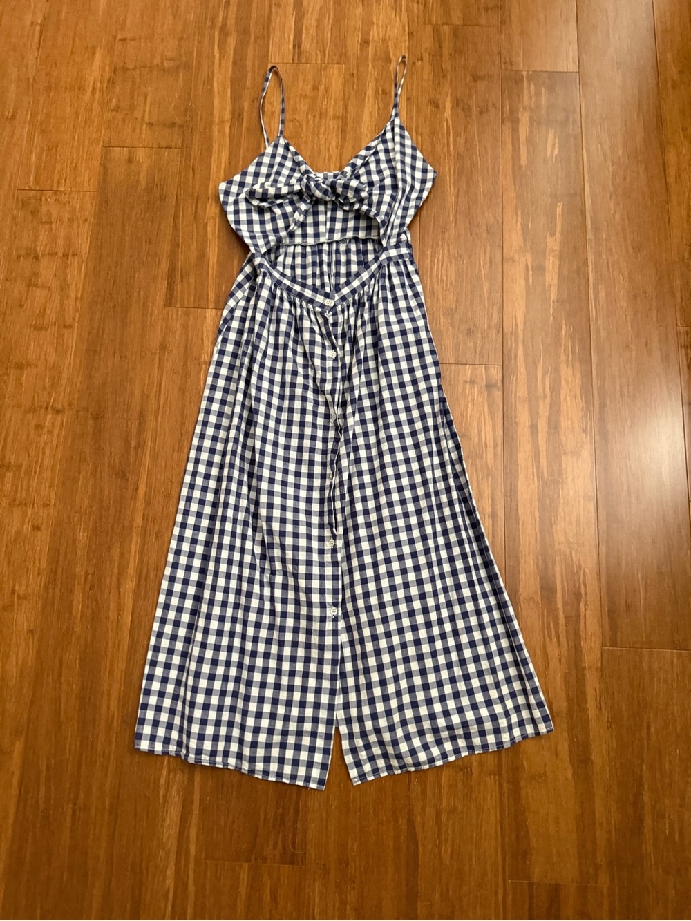 Zara Navy and White Gingham Midi Dress